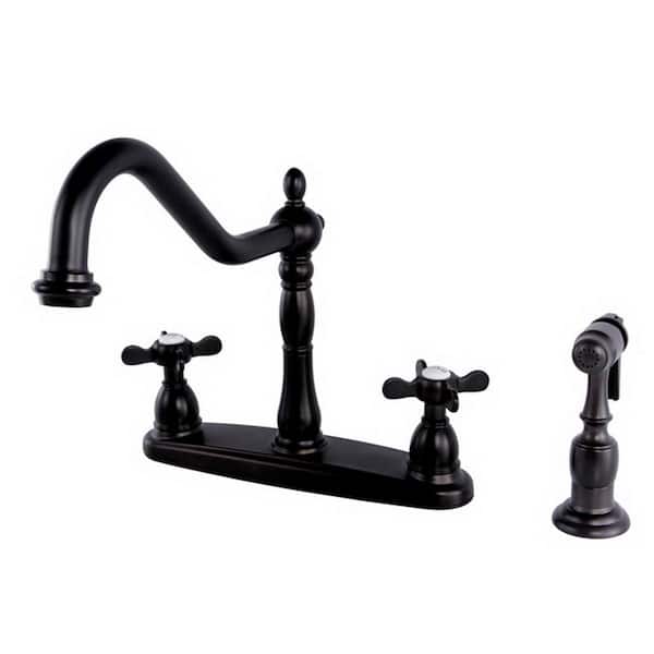 Kingston Brass Victorian English Cross 2-Handle Standard Kitchen Faucet with Side Sprayer in Oil Rubbed Bronze