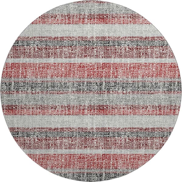 Mayfield Premium Machine Washable Abstract AMF2122 Burgundy 8 ft. x 8 ft. Round Rug