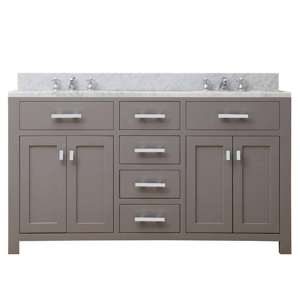 Water Creation 60 In W X 21 In D Vanity In Cashmere Grey With Marble Vanity Top In Carrara White And Chrome Faucets Madison 60gf The Home Depot