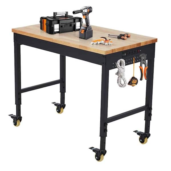 48"×24" Adjustable Height Garage Workbench, Work Table with Power Outlets for Workshop, Home, Office