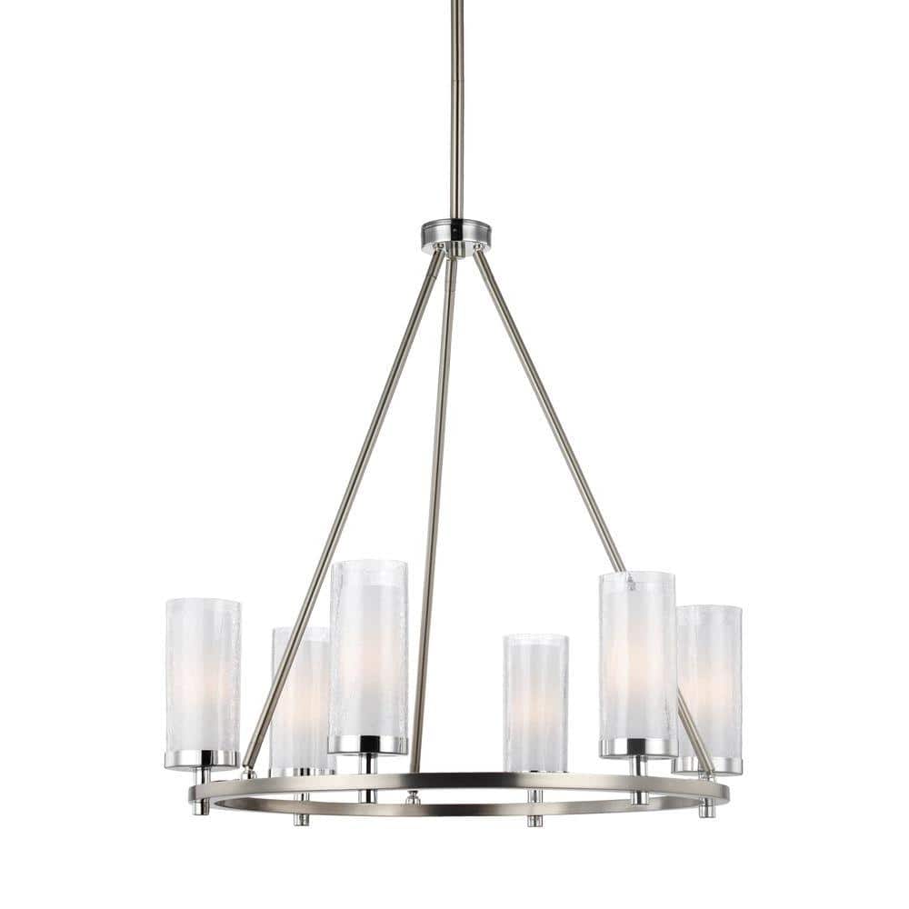 Satin Nickel Chrome 6-Light Chandelier with Crystal Accents