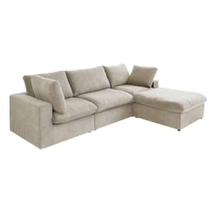 120.3 in. Square Arm Linen L Shaped Free Combination Modular 3-Seater Sectional Sofa with Ottoman in Light Brown