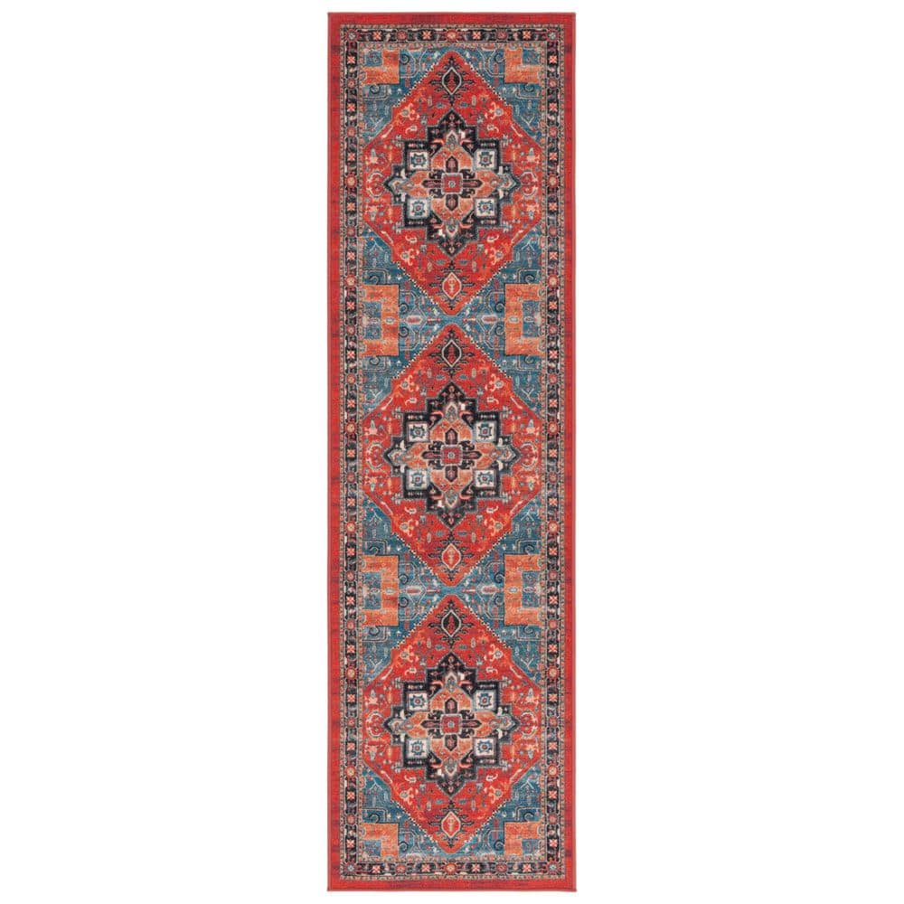 Rust Black Aztec Rug SAFAVIEH Journey 2 ft. x 8 ft. Rust/Blue Black Machine Washable Aztec ...