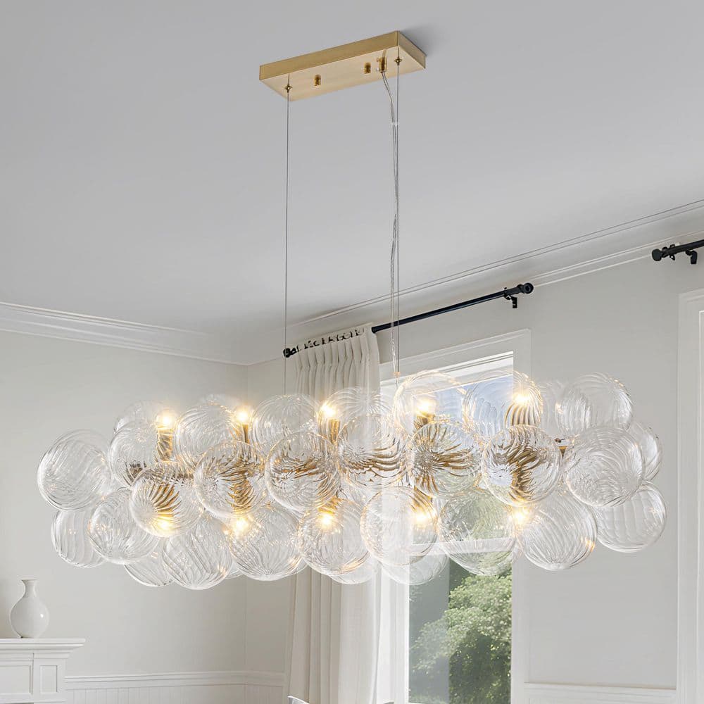 TinHon 10-Light Modern Gold Linear Glass Globe Chandelier for