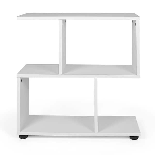 Costway 2-Tier 8 in. Wide 24 in. H White Bookshelf S Shaped Bookcase Storage Rack Display Shelf with Thick Foot Mats