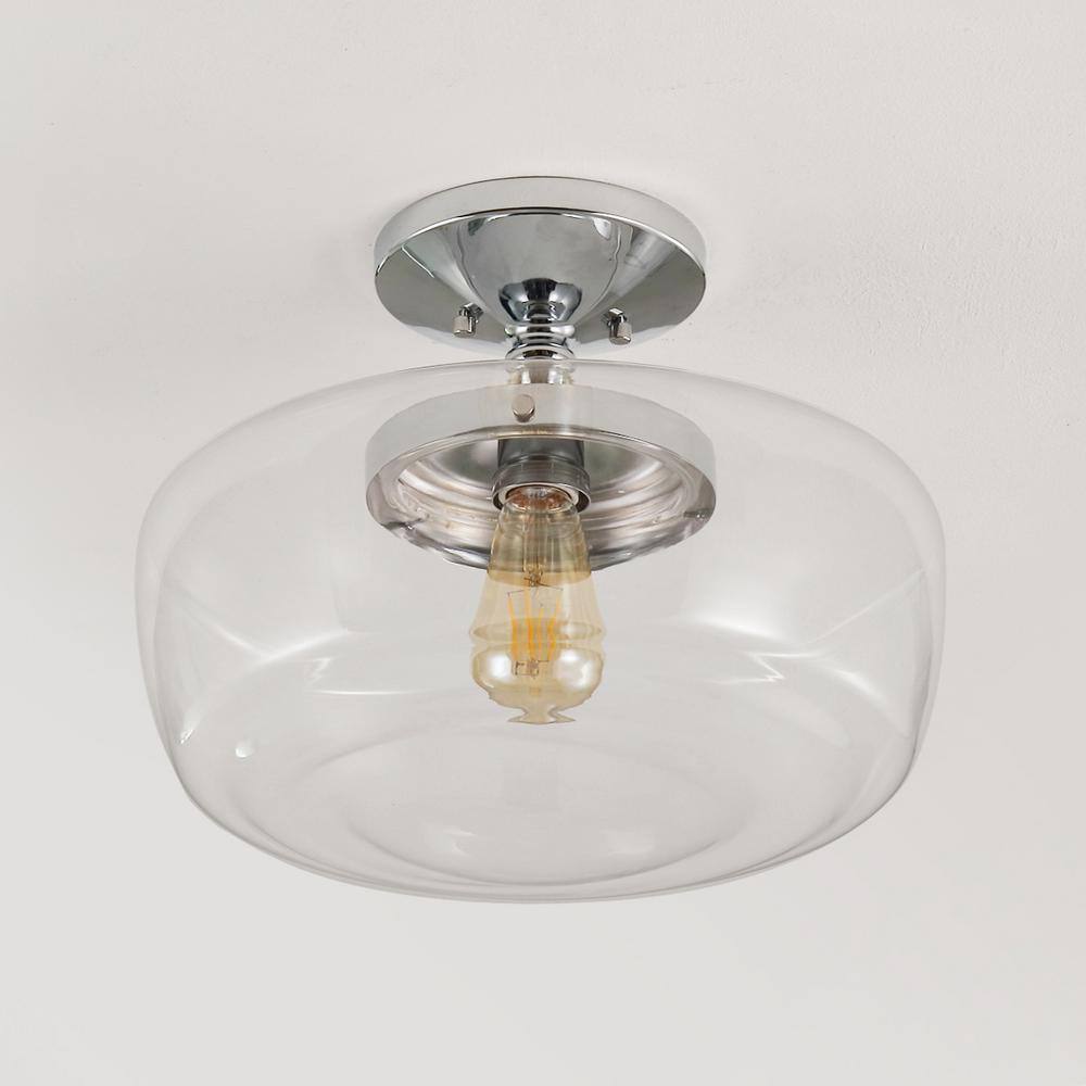 Marfa 14" Chrome and Glass Farmhouse Flush Mount Light
