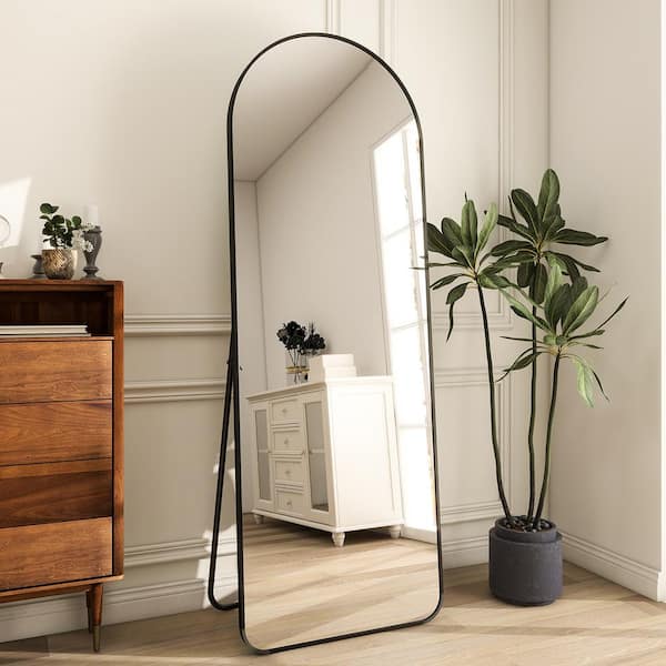 XRAMFY 20 in. W x 63 in. H Arched Black Aluminum Alloy Framed Rounded Full Length Mirror Standing Floor Mirror