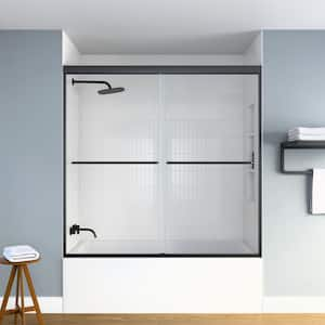 60 in. W x 58 in. H Double Sliding Framed Tub Door in Matte Black with SGCC 1/4 in. (6 mm) Tempered Clear Glass