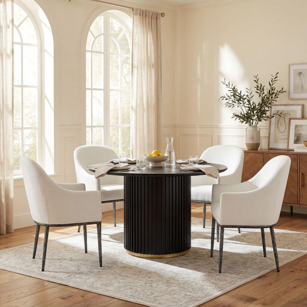 Ronald 5-Piece Wood Dining Set with Beige, Forged Pewter Dining Chair and Black Round Dining Table, Seats 4 price history on PriceWatchPro