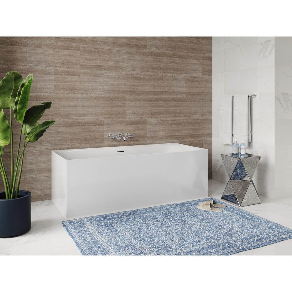 67'' Non-Slip White Freestanding Acrylic Soaking Bathtub