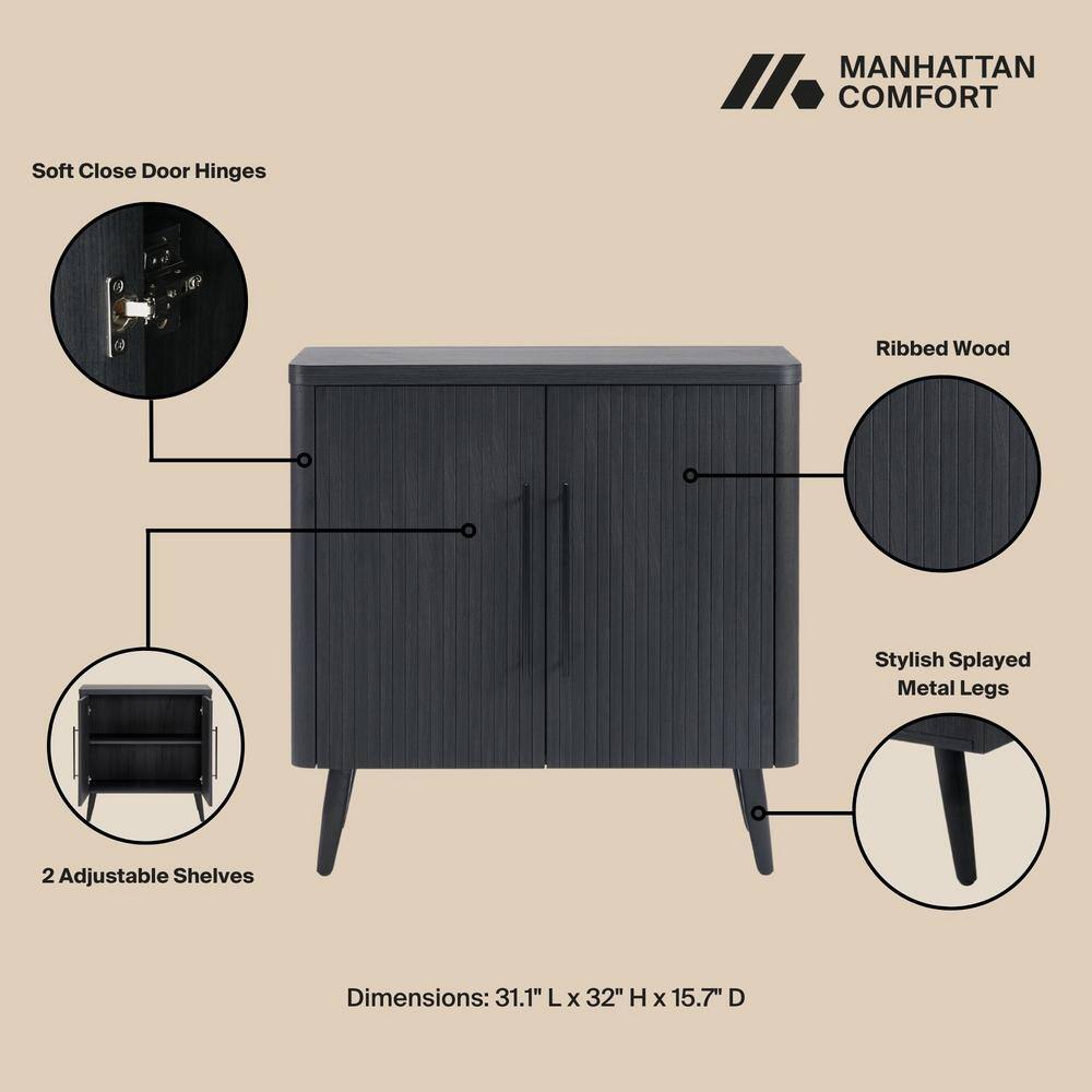 Charcoal Grey Mid-Century Modern Accent Cabinet with Adjustable Shelving