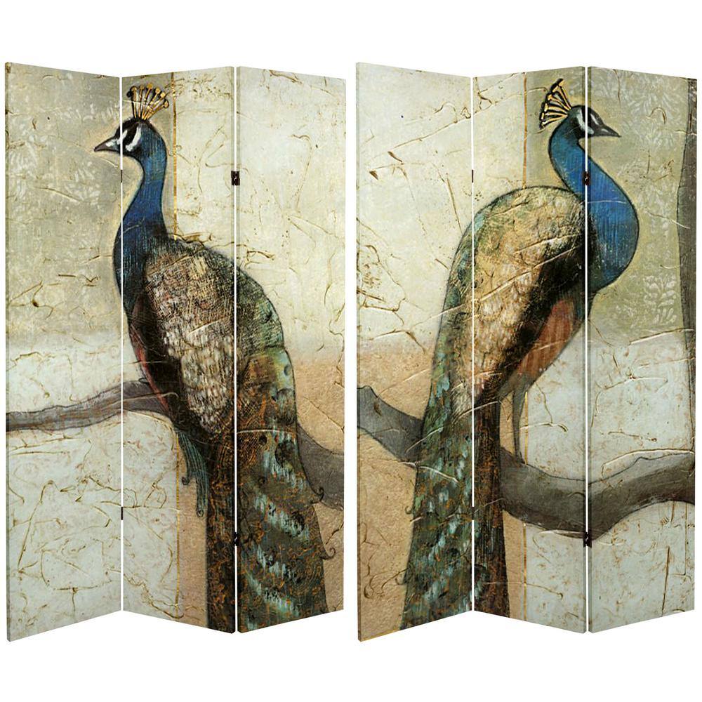 ★QUMAPON ROUGE+QUMAPON PEACOCK RED LANTERN 6 ft. Peacocks Printed 3-Panel Room Divider CAN