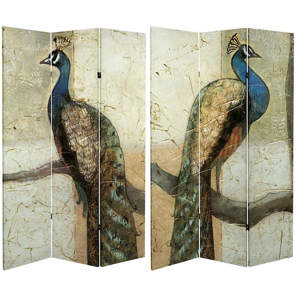 Oriental Furniture 6 ft. Peacocks Printed 3-Panel Room Divider