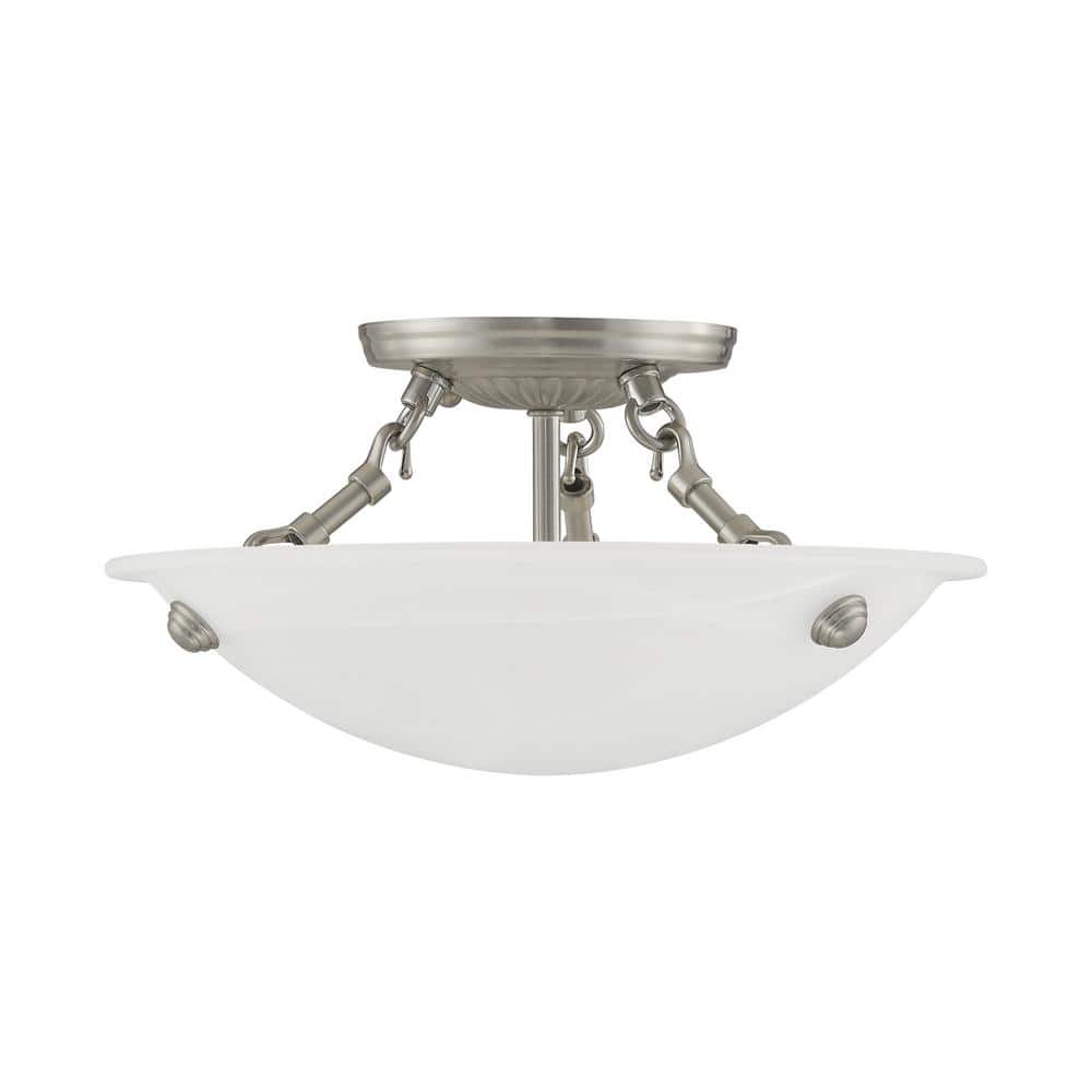 Elegant Brushed Nickel 3-Light Flush Mount with White Alabaster Glass