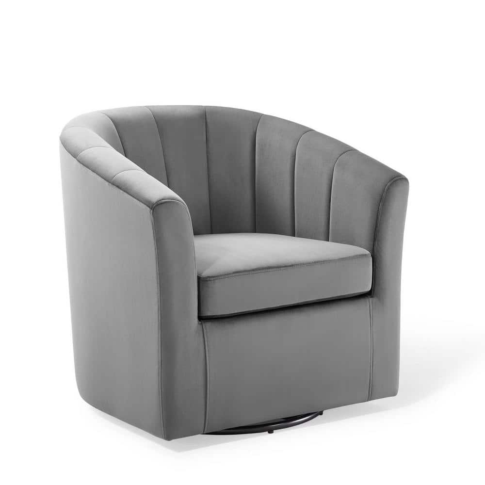 Luxurious Light Gray Velvet Swivel Barrel Accent Chair