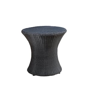 Black Round Wicker 19.75 inch Outdoor Side Table PE Rattan Patio End Table