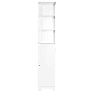 Contemporary Country 13.5 in. W x 8 in. D x 65 in. H Free Standing Floor Shelf with Lower Cabinet in White