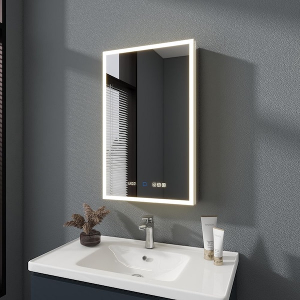 20 in. W x 32 in. H Rectangular Aluminum Recessed/Surface Mount LED Medicine Cabinet with Mirror, 5x Magnifying Mirror