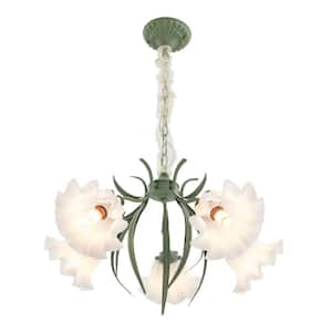 25.59 in. 5-Light Green Modern Flower Shape Chandelier for Dining Room and Living Room with No Bulbs Included