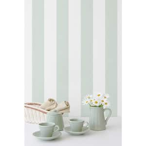 Green/White Smart Stripes 3 Surface Stripe Matte Finish Non-Pasted Vinyl on Non-Woven Wallpaper Sample