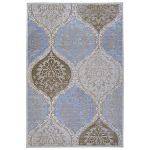 Beige and Blue 6 ft. 6 in. x 9 ft. 3 in. Chenille Vintage Meridian Hi-Lo Area Rug