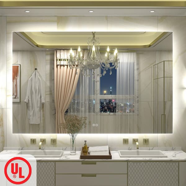 60 in. W x 38 in. H Rectangular Frameless UL Certified LED Backlited Anti-Fog Tempered Glass Wall Bathroom Vanity Mirror