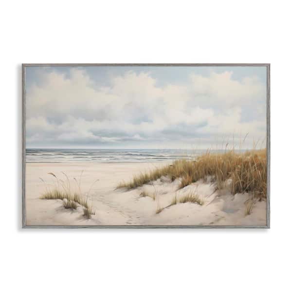 Stupell Industries Seascape with Soft Grasses by Arlington Prints Gray Framed Nature Giclee Art Print 16 in. x 24 in.