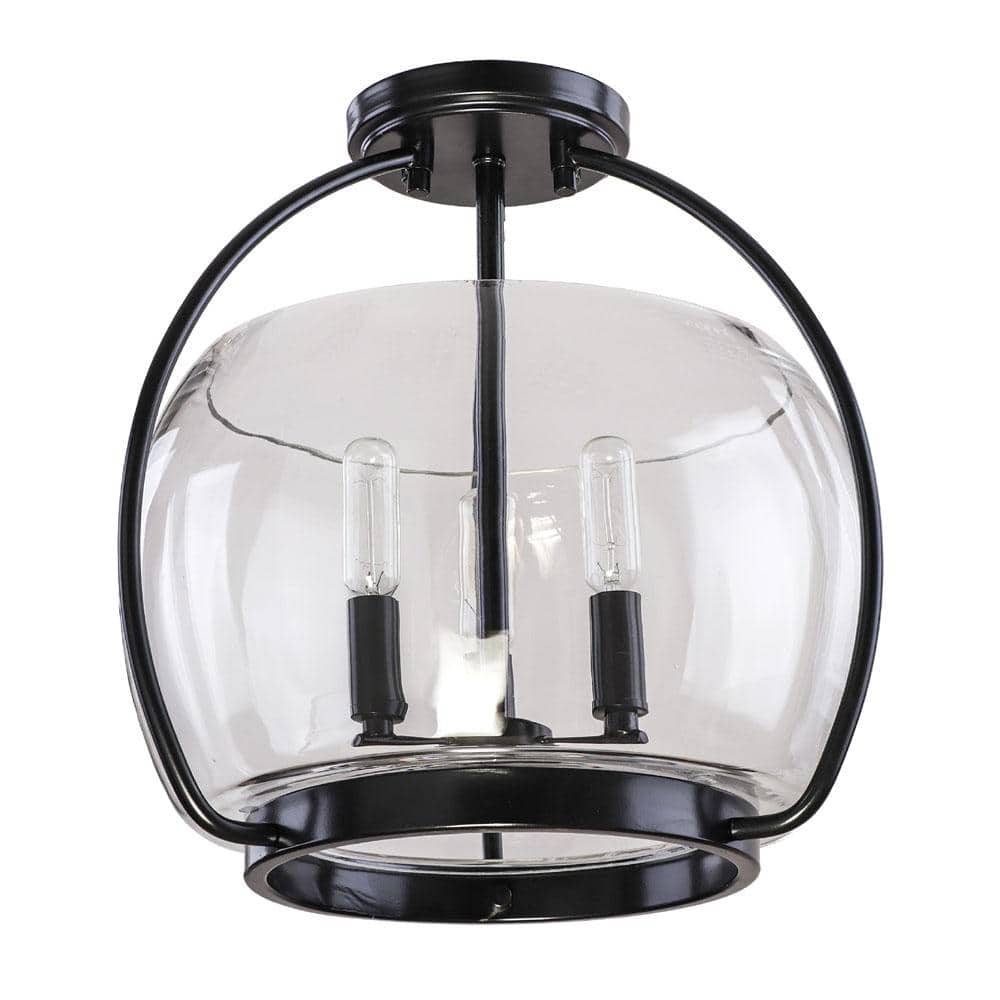 Cordelia Lighting 13.8 in. 3-Light Black Semi-Flush Mount with Clear Glass Shade -  3639-05