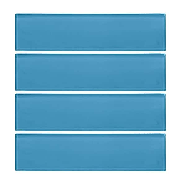 Jeffrey Court Brick in Blues 3 in. x 12 in. Glass Wall Tile