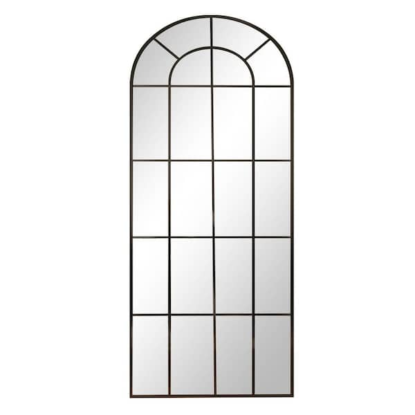 Black 30 in. W x 71 in. H Arched Windowpane Modern Aluminum Alloy Framed Full Length Mirror Floor Mirror