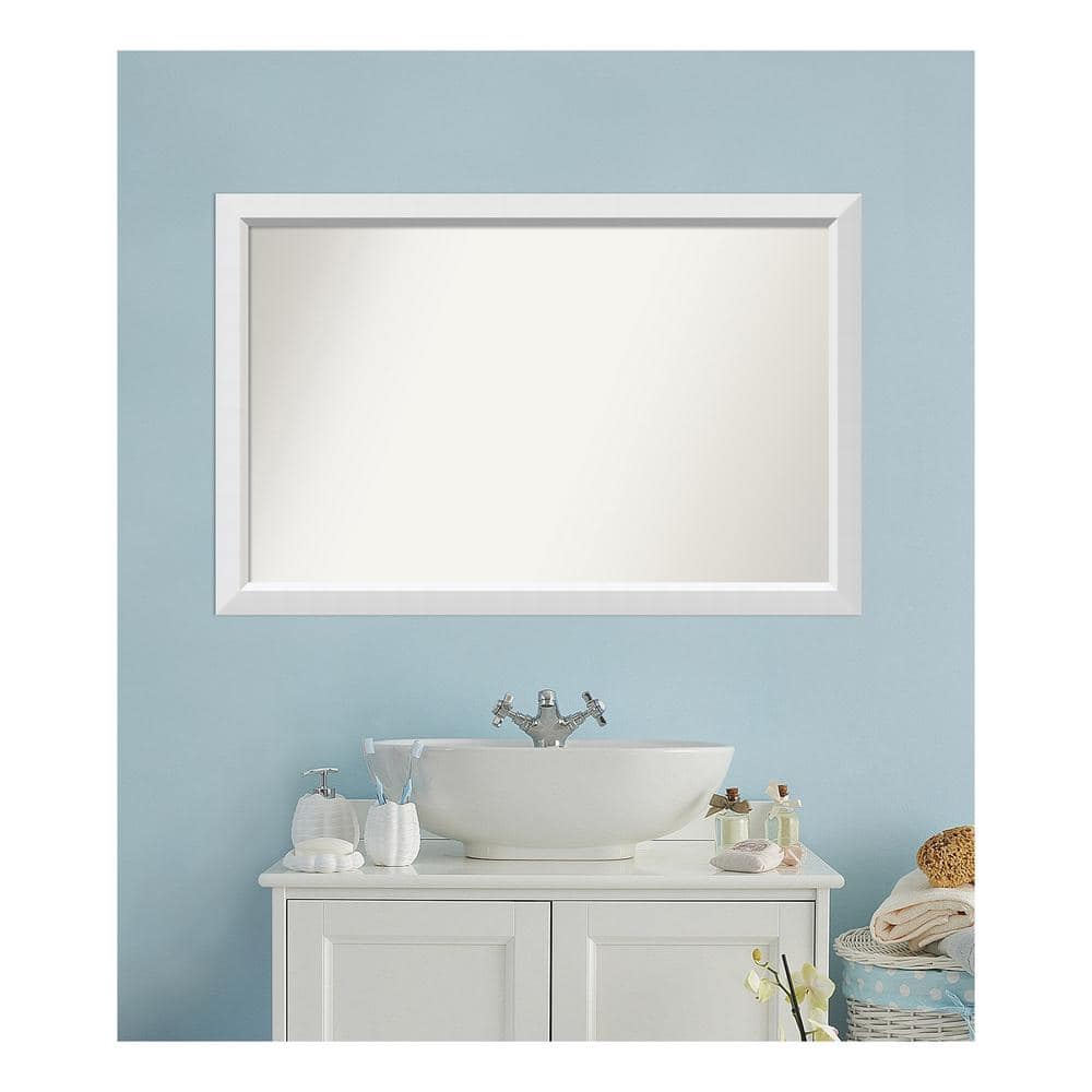 Blanco White 46.25 in. x 30.25 in. Custom Non-Beveled Wood Framed Bathroom 