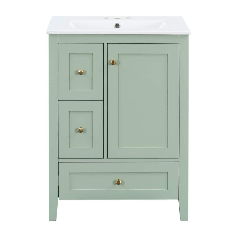 24 in. W x 18.3 in. D x 33.9 in. H Freestanding Bath Vanity in Green with Ceramic Sink price history on PriceWatchPro