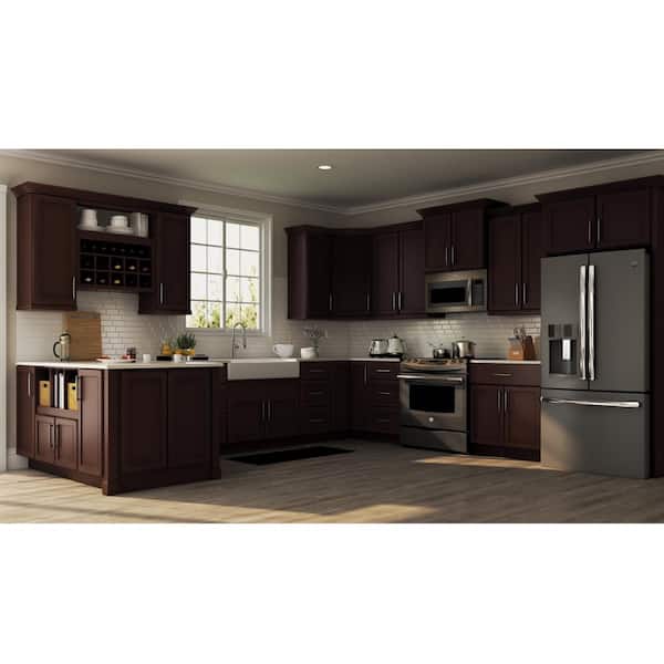 Shaker 33 in. W x 24 in. D x 84 in. H Assembled Double Oven Kitchen Cabinet in Java