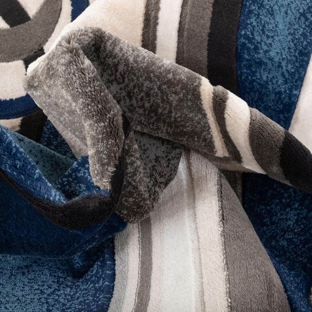 Dark Blue Geometric Synthetic Runner Rug 2'7" x 7'3"