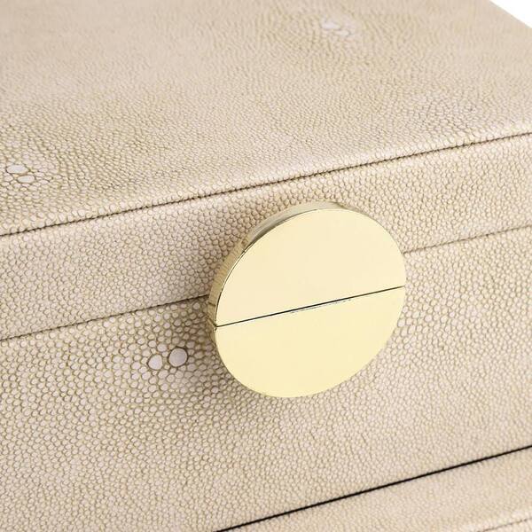 Beige 9 in. x 4 in. Faux Leather Decorative Box Set of 2