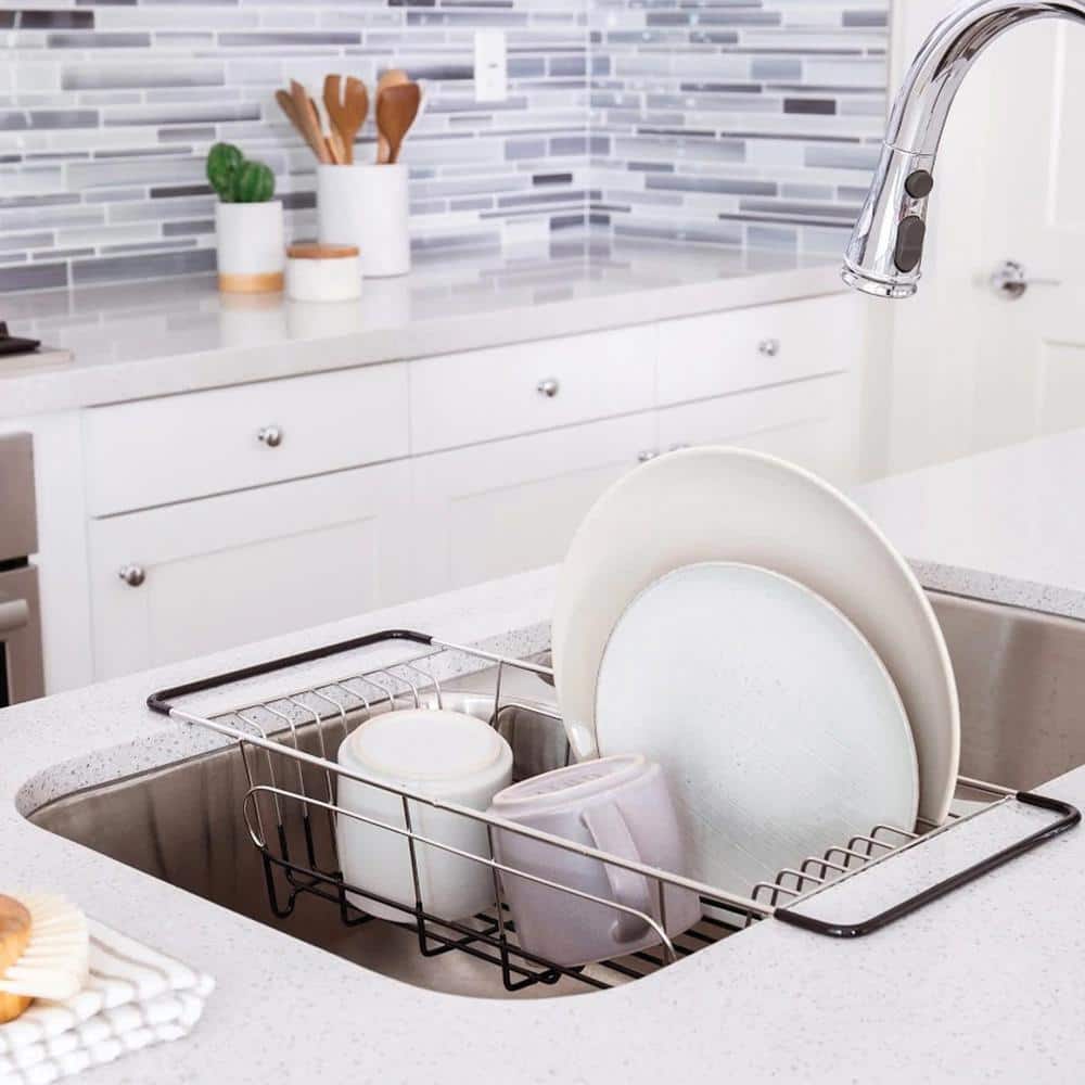 Stainless Steel Over-the-Sink Dish Drainer with Cushioned Coating