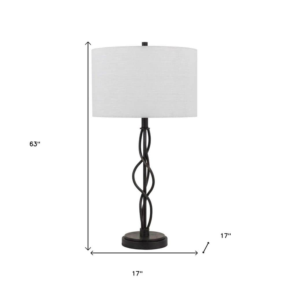 30" Bronze Metal Table Lamp with Off-White Drum Shade