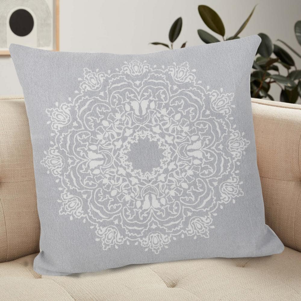 Bohemian Transitional Stonewashed 20" Square Mandala Medallion Cotton Throw Pillow