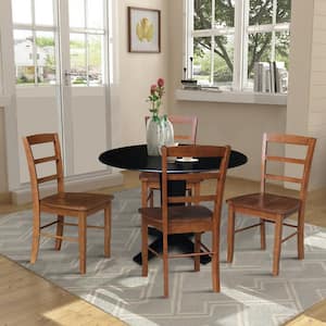 Aria Black/Distressed Oak 42 in Solid Wood Drop-Leaf Pedestal Table with 4 Madrid Chairs, Seats 4