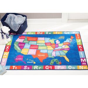 Elementary US Map Blue/Red 3 ft. x 5 ft. Kids Area Rug