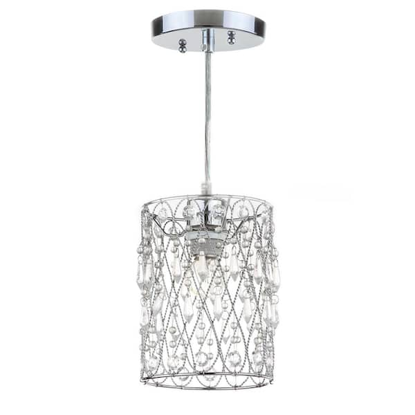 SAFAVIEH Vega 1-Light Chrome/Clear Crystal Beaded Hanging Pendant Lighting