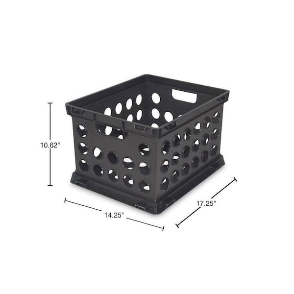 Sterilite Storage Crate, Stackable Plastic Bin Open Basket with Handles,  Organize Home, Garage, Office, School, Black, 1-Pack