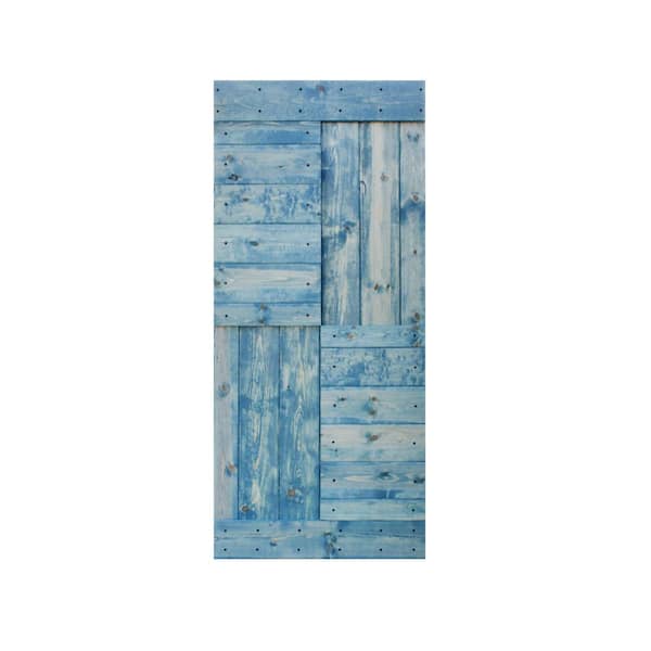ISLIFE S Series 36 in. x 84 in. Worn Navy Finished DIY Solid Wood Sliding Barn Door Slab - Hardware Kit Not Included