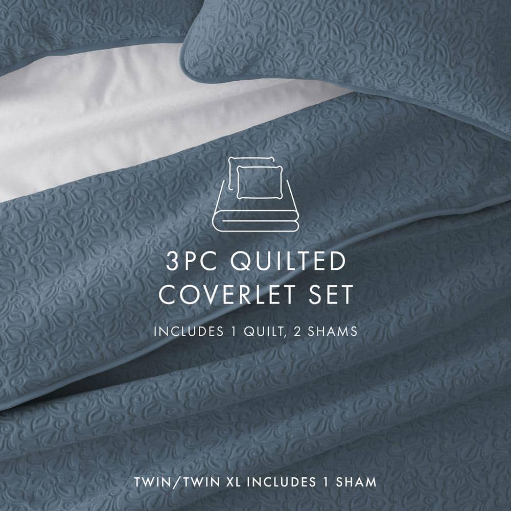 Dusk Blue Microfiber Full Reversible Quilt Set