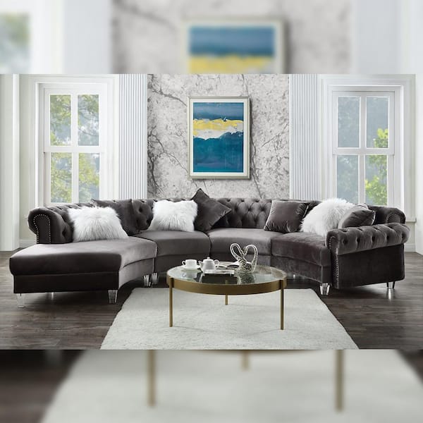 Acme Furniture Ninagold 4 Piece Gray, Sectional Sofa Grey Velvet