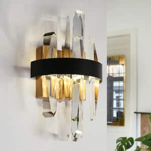 Combrocollia 7 in. 1-Light Matte Black and Plating Brass LED Crystal Wall Sconce Modern/Contemporary Wall Light