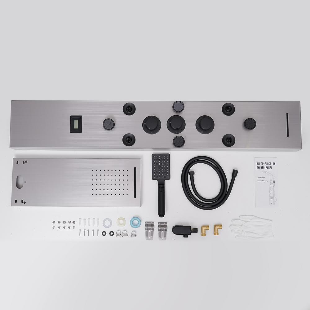 Black Nickel 8-Jet Rainfall Shower Panel System with Handheld Wand