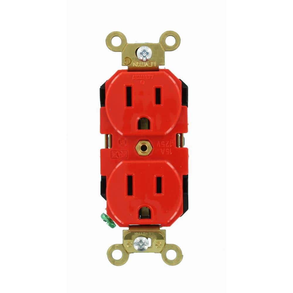 Leviton 15 Amp 125 V Industrial Grade Duplex Outlet/Receptacle, Red (1 ...