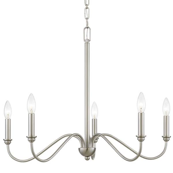 Archer 5-Light Brushed Nickel Large Modern Chandelier + Curved Arms