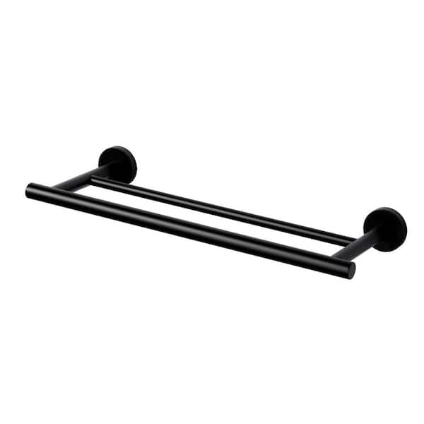 WOWOW 16 in. Stainless Steel Double Towel Bars for Bathroom, Wall Mount Towel Holder in Matte Black
